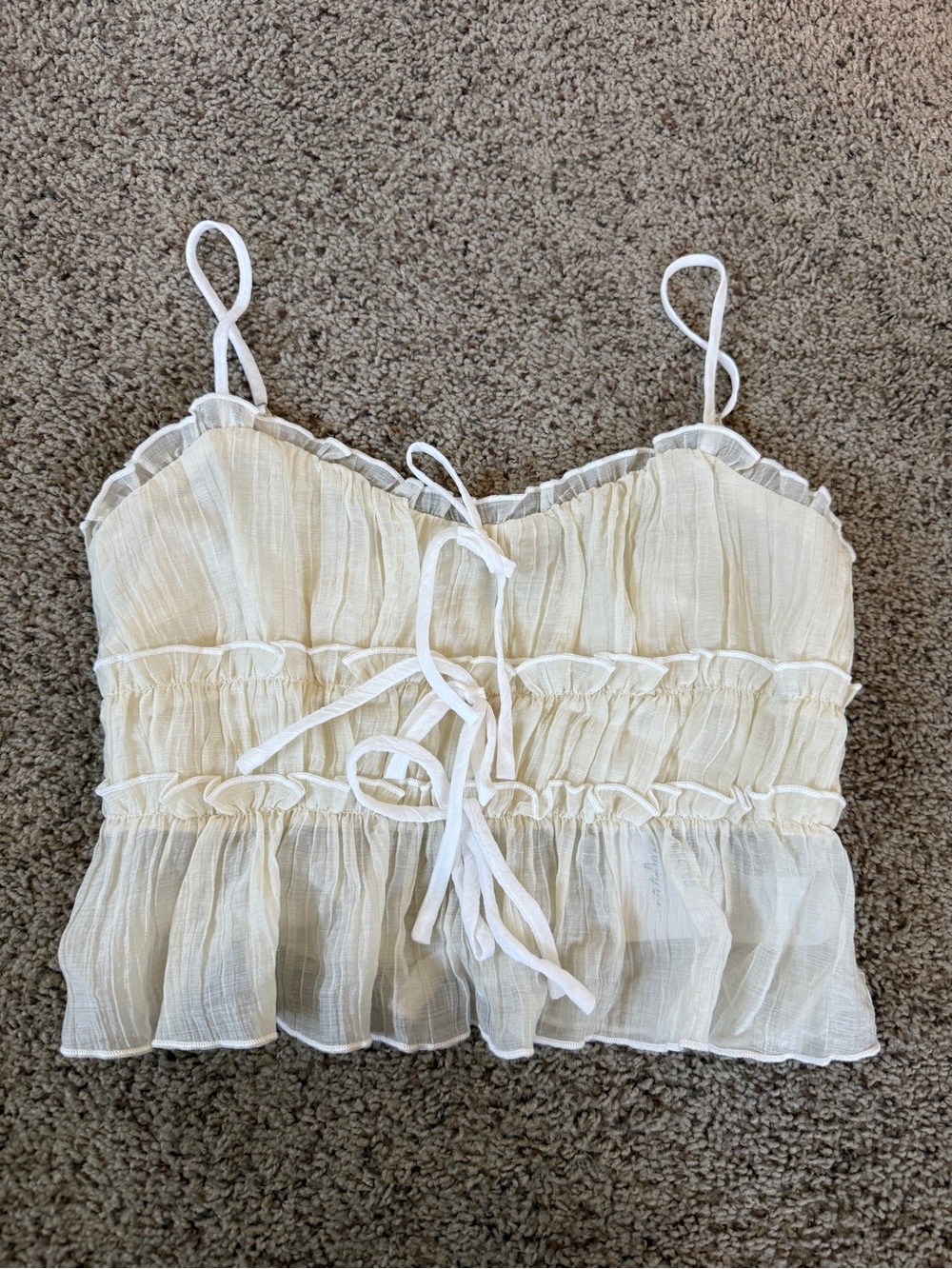 12th Tribe Women's Cream Ruffled Tie-Front Cami Top